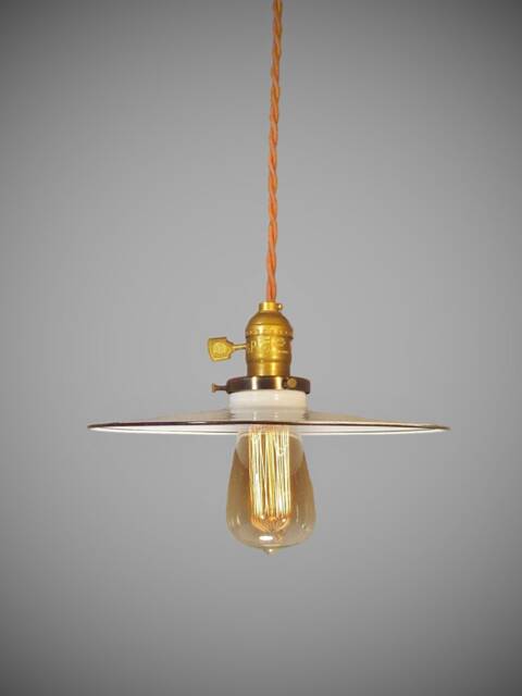 Vintage Industrial Hanging Light - Machine Age Minimalist Bare Bulb Pendant Lamp, Flat Steel Shade - image 1
