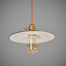 Vintage Industrial Hanging Light - Machine Age Minimalist Bare Bulb Pendant Lamp, Flat Steel Shade - thumbnail 3