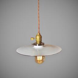 Vintage Industrial Hanging Light - Machine Age Minimalist Bare Bulb Pendant Lamp, Flat Steel Shade - thumbnail 2