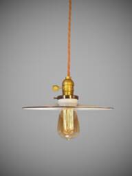 Vintage Industrial Hanging Light - Machine Age Minimalist Bare Bulb Pendant Lamp, Flat Steel Shade