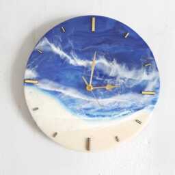 Resin Ocean Waves Wall Clock Beach Wave Art, Gold Digits - 24cm Available Now - thumbnail 2