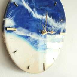 Resin Ocean Waves Wall Clock Beach Wave Art, Gold Digits - 24cm Available Now - thumbnail 3