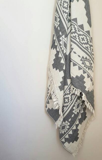 Aztec Woven Cotton Throw Blanket - Bohemian Tribal Couch Coverlet - image 1