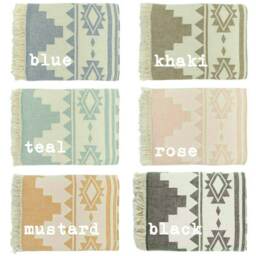 Aztec Woven Cotton Throw Blanket - Bohemian Tribal Couch Coverlet - thumbnail 4