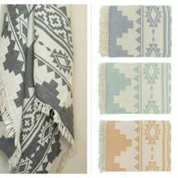 Aztec Woven Cotton Throw Blanket - Bohemian Tribal Couch Coverlet - thumbnail 2
