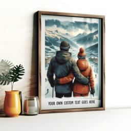 Personalised Ski Couple Print - Custom Poster - Family Wall Art Skiing Gift Of 3 Snowboard Artwork Decor - thumbnail 3