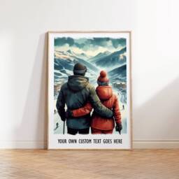 Personalised Ski Couple Print - Custom Poster - Family Wall Art Skiing Gift Of 3 Snowboard Artwork Decor - thumbnail 2