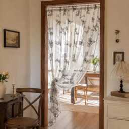 French Lace Sheer Curtains, Embroidered Floral Door Curtain Divider, Boho Caf?? Valance Drapes - thumbnail 2