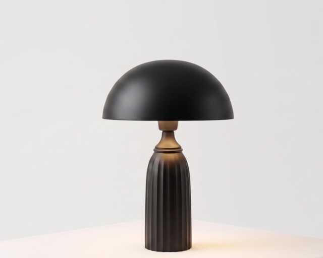 Table Lamp - Modern Matte Black Mushroom Dome With Ribbed Base - Minimal Bedside Desk Lighting For Luxury Contemporary Interiors - image 1