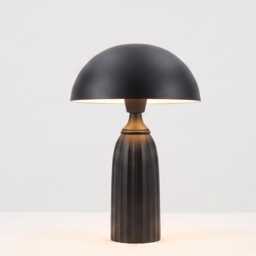 Table Lamp - Modern Matte Black Mushroom Dome With Ribbed Base - Minimal Bedside Desk Lighting For Luxury Contemporary Interiors - thumbnail 3