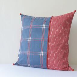 Blue & Red Woven Ikat Pillow Cover, Graphic Pattern, 16 Inch - thumbnail 2