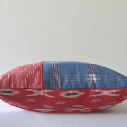Blue & Red Woven Ikat Pillow Cover, Graphic Pattern, 16 Inch - thumbnail 3