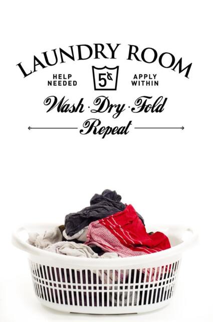 Laundry Room Decal, Mudroom Door Sign, Wash Dry Fold Wall Art, Farmhouse Quote Vintage - image 1