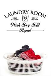 Laundry Room Decal, Mudroom Door Sign, Wash Dry Fold Wall Art, Farmhouse Quote Vintage - thumbnail 1