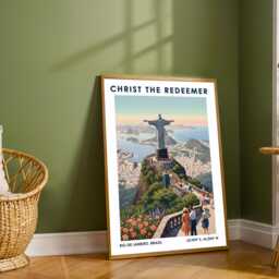 Christ The Redeemer, Rio Travel Poster - Vintage De Janeiro Brazil Illustration Wall Art Print Decor - thumbnail 2