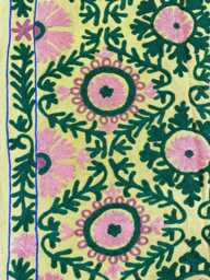 Wool Embroidery Suzani Exclusive Artisinal Handmade Stitch Elegant Sofa Bed Cotton Wall Decor Throw - Musted Green Peach Colours - thumbnail 1