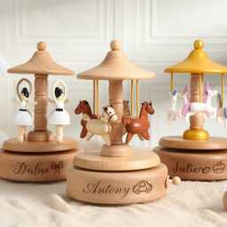 Custom Wooden Carousel Musical Box, Engraved Name Music Box, Sensory Toys, Unique Keepsake Gift, Baby Shower Gift, Birthday Gifts, Couples Gift - thumbnail 2