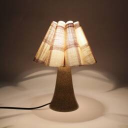 Khaki Checkered Fabric Table Lamp Brown Leopard Ceramic Base-88# - thumbnail 4
