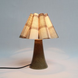 Khaki Checkered Fabric Table Lamp Brown Leopard Ceramic Base-88#