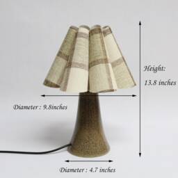 Khaki Checkered Fabric Table Lamp Brown Leopard Ceramic Base-88# - thumbnail 2