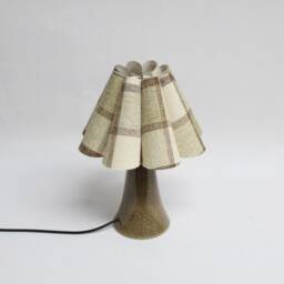 Khaki Checkered Fabric Table Lamp Brown Leopard Ceramic Base-88# - thumbnail 3