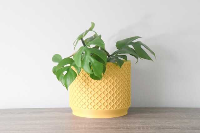 "Carolina Planter With Drainage & Saucer in Yellow, Lattice 3D-Printed Plant Pot, Small To Large Sizes 4"" 5"" 6"" 7"" 8" - image 1
