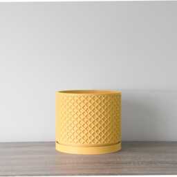 "Carolina Planter With Drainage & Saucer in Yellow, Lattice 3D-Printed Plant Pot, Small To Large Sizes 4"" 5"" 6"" 7"" 8" - thumbnail 2