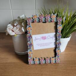 Colourful Patterned Wooden Kitten Button Photo Frame 4 X 6 Inches - thumbnail 3