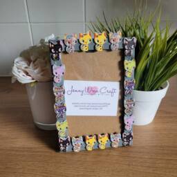 Colourful Patterned Wooden Kitten Button Photo Frame 4 X 6 Inches - thumbnail 2