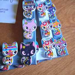 Colourful Patterned Wooden Kitten Button Photo Frame 4 X 6 Inches