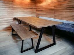 Reclaimed Wood Bench, Steel Trapezium Legs, Handmade - thumbnail 1
