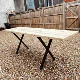 Reclaimed Wood Bench, Steel Trapezium Legs, Handmade - thumbnail 3