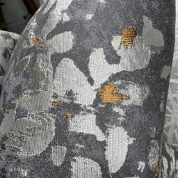 Modern Floral Cushion Cover, Pillow Cover - Double Sided Designer Fabric Steel Grey Bronze/Gold Design Elegant Flowers - thumbnail 4