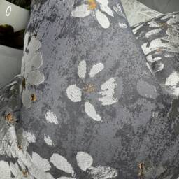 Modern Floral Cushion Cover, Pillow Cover - Double Sided Designer Fabric Steel Grey Bronze/Gold Design Elegant Flowers - thumbnail 2