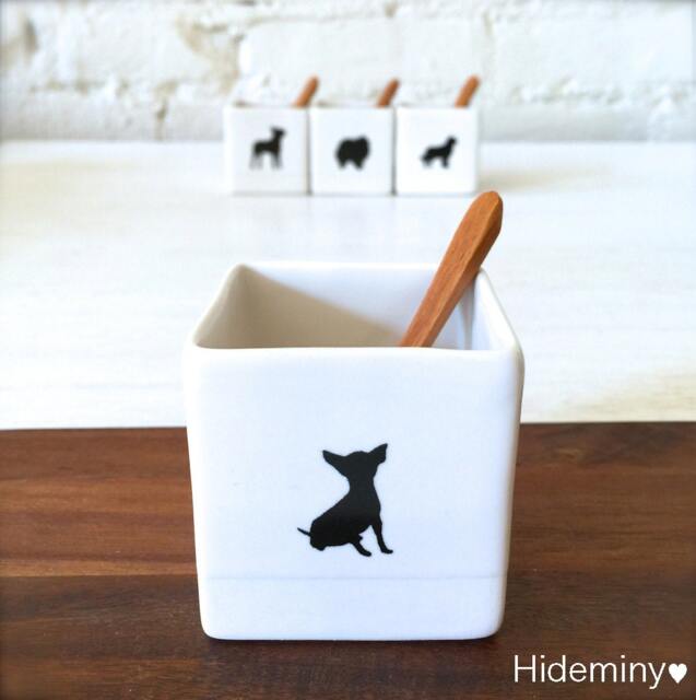 Gift For Dog Lover-Chihuahua Salt Cellar With Bamboo Spoon Owner, Square Flower Vase, Candle Holder, Treat Box - image 1