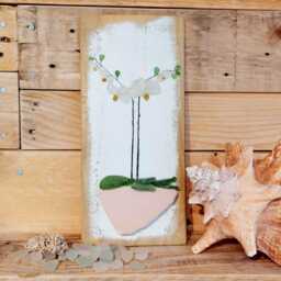 Sea Glass Orchid Art On Reclaimed Wood - Eco-Friendly Wall Decor For Nature Lovers - thumbnail 2