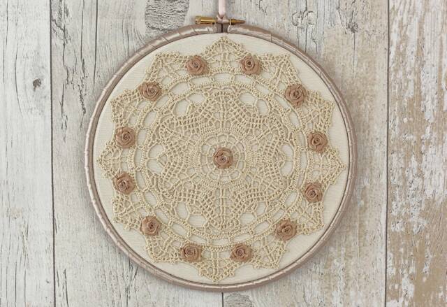 Lace Embroidery Hoop Art 13Th Anniversary Gift, Rustic Chic Wall Decoration - image 1