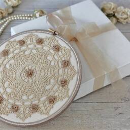 Lace Embroidery Hoop Art 13Th Anniversary Gift, Rustic Chic Wall Decoration - thumbnail 4