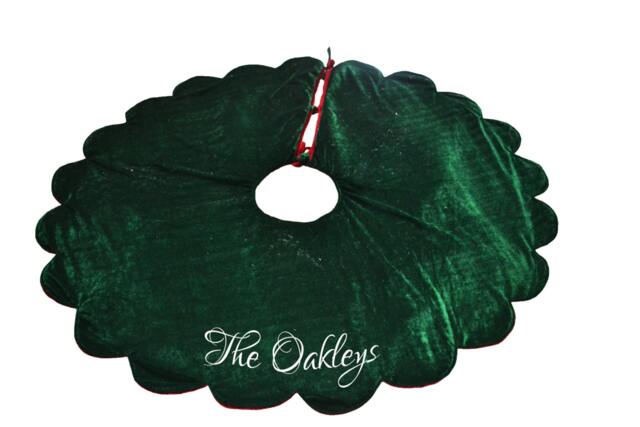 Monogrammed Velvet Christmas Tree Skirt Handmade Holiday Decoration - image 1