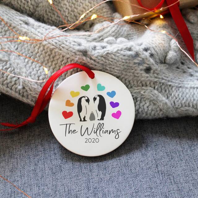 Family Penguin Rainbow Decoration - Ornament 2020 Bauble Baby Personalised New - image 1