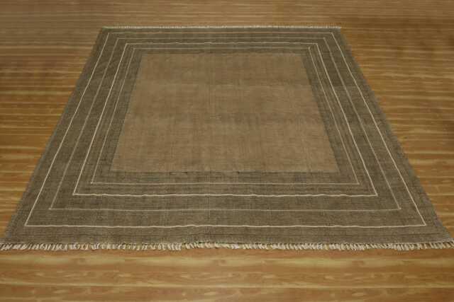 Handwoven Brown Cotton Kilim Rug With Tassels - Bohemian Style Area - image 1