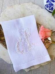 Embroidered Linen Guest Towel, French Monogram, Hostess Gift - thumbnail 1