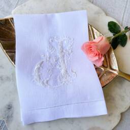 Embroidered Linen Guest Towel, French Monogram, Hostess Gift - thumbnail 3
