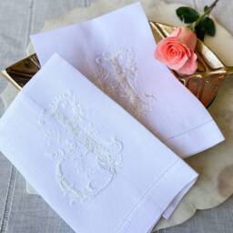 Embroidered Linen Guest Towel, French Monogram, Hostess Gift - thumbnail 2