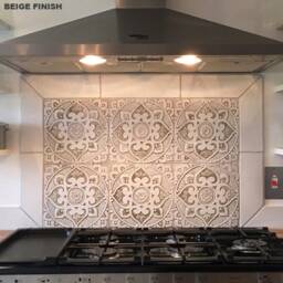 Hand-Painted Ceramic Tile Wall Hanging Floral Suzani Art, Grey & White - 30cm/11.8 - thumbnail 4