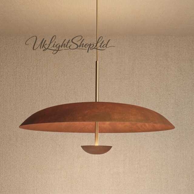 Mid Century Modern Pendant Light - Oxidized Brass Dome Lamp Rustic Saucer Ceiling Fixture Minimalist Hanging For Dining Room - image 1