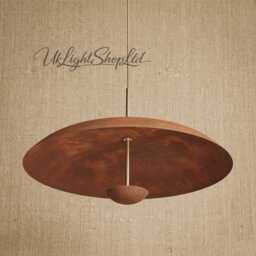 Mid Century Modern Pendant Light - Oxidized Brass Dome Lamp Rustic Saucer Ceiling Fixture Minimalist Hanging For Dining Room - thumbnail 2