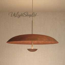 Mid Century Modern Pendant Light - Oxidized Brass Dome Lamp Rustic Saucer Ceiling Fixture Minimalist Hanging For Dining Room - thumbnail 1