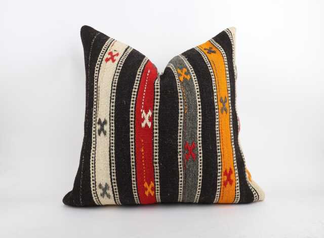 Handwoven Wool Kilim Pillow Cover, 24x24 Inch Boho Home Decor - image 1