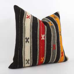 Handwoven Wool Kilim Pillow Cover, 24x24 Inch Boho Home Decor - thumbnail 3